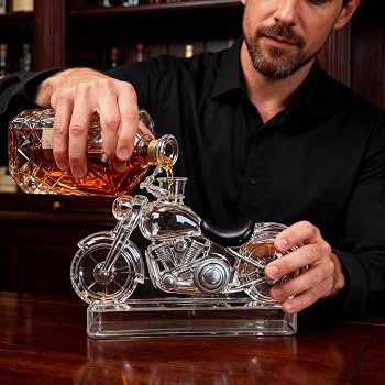 Whiskey Decanter Motorcycle Glass | Screw Cap, Flat Base