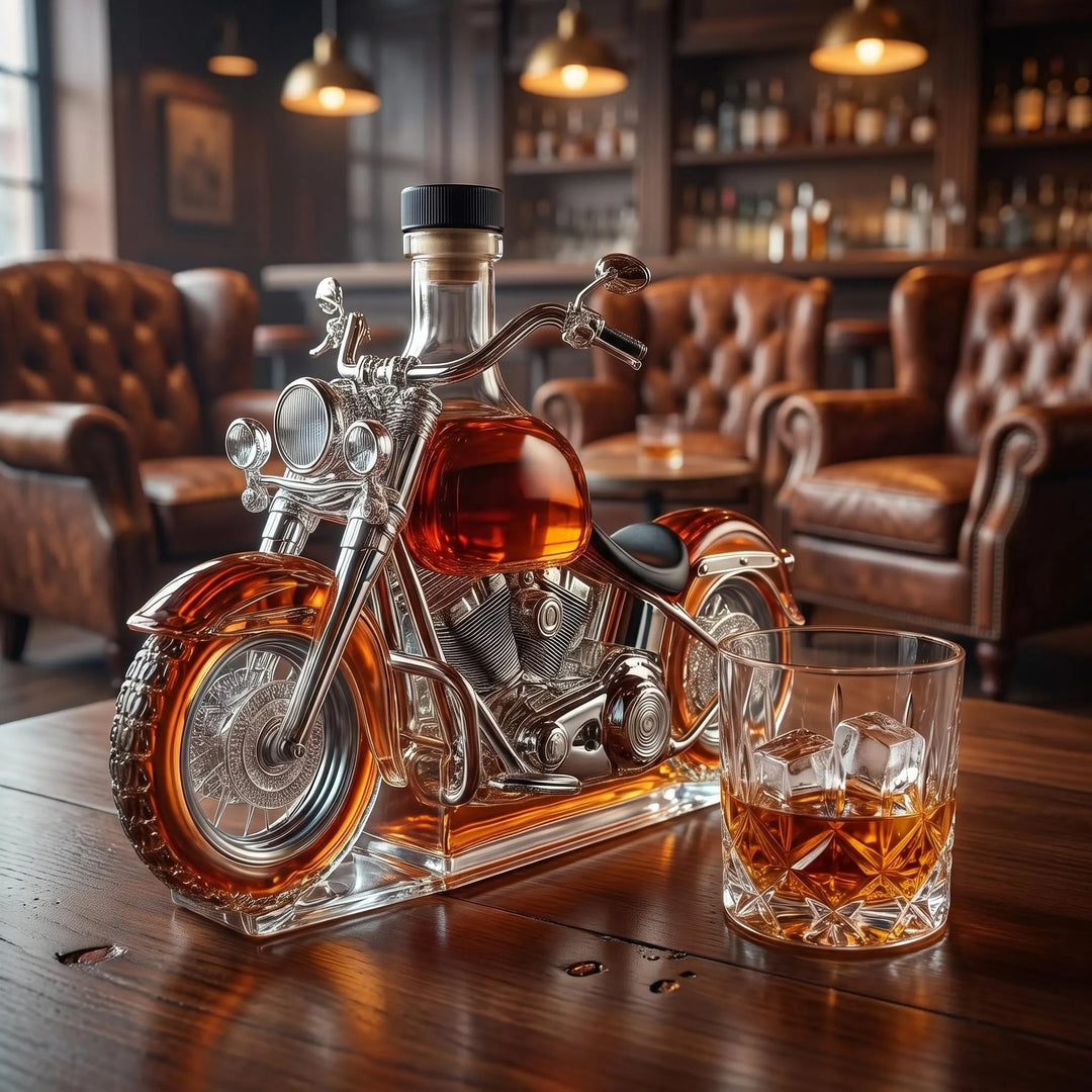 Whiskey Decanter Motorcycle Glass | Screw Cap, Flat Base