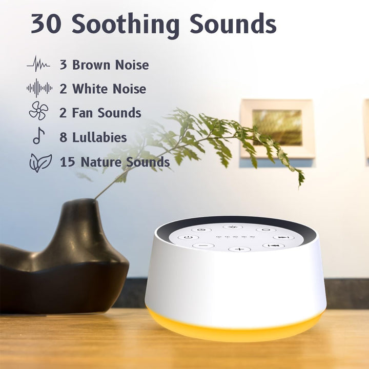 White Noise Sound Machine | 30 Soothing Sounds &amp; Night Light | Timer, Memory Function &amp; Portable Design for Home Use