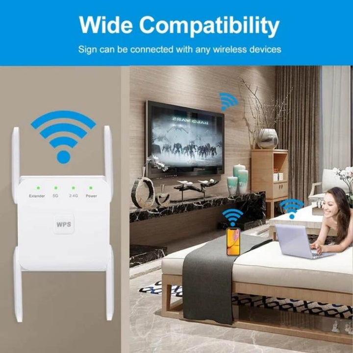 WiFi Range Extender Dual-Band 5GHz/2.4GHz | Up to 1200 Mbps | 4 High-Gain Antennas Extend Signal Through Walls