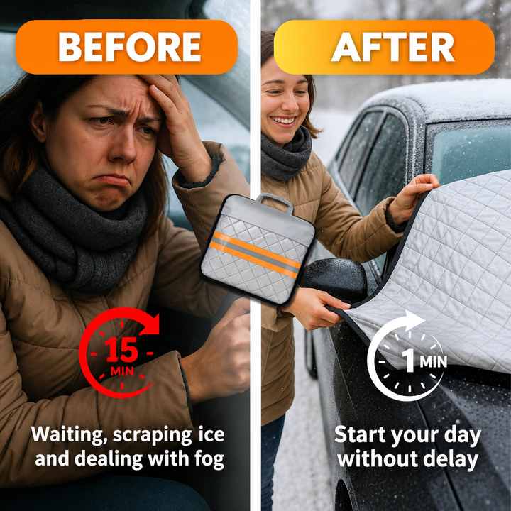 Windscreen Frost Cover for Cars | 4-Layer Insulation, Universal Fit | Weatherproof Winter Protection Against Ice and Snow