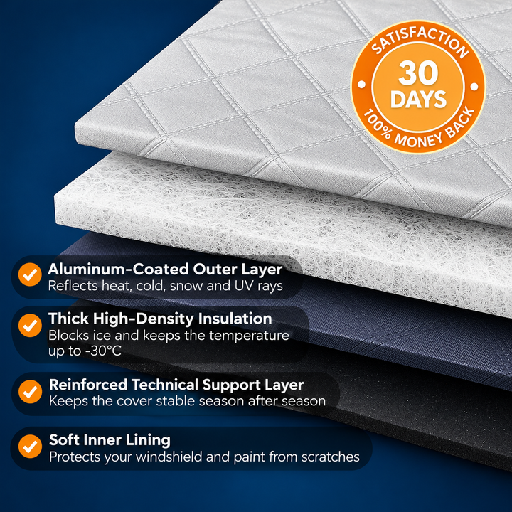 Windscreen Frost Cover for Cars | 4-Layer Insulation, Universal Fit | Weatherproof Winter Protection Against Ice and Snow