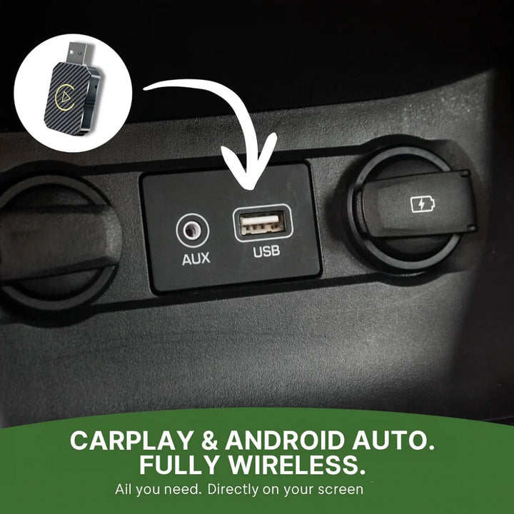 Wireless CarPlay Android Auto USB Adapter | Bluetooth 5.3, 5.8GHz WiFi | Plug-and-Play Vehicle Dashboard Module