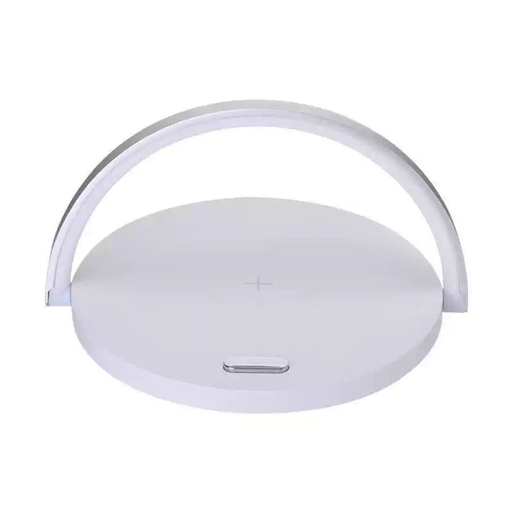 Wireless Charger Lamp 10W | Touch-Dimmable LED Night Light &amp; Phone Stand | Wood Grain or White, No-Flicker Design