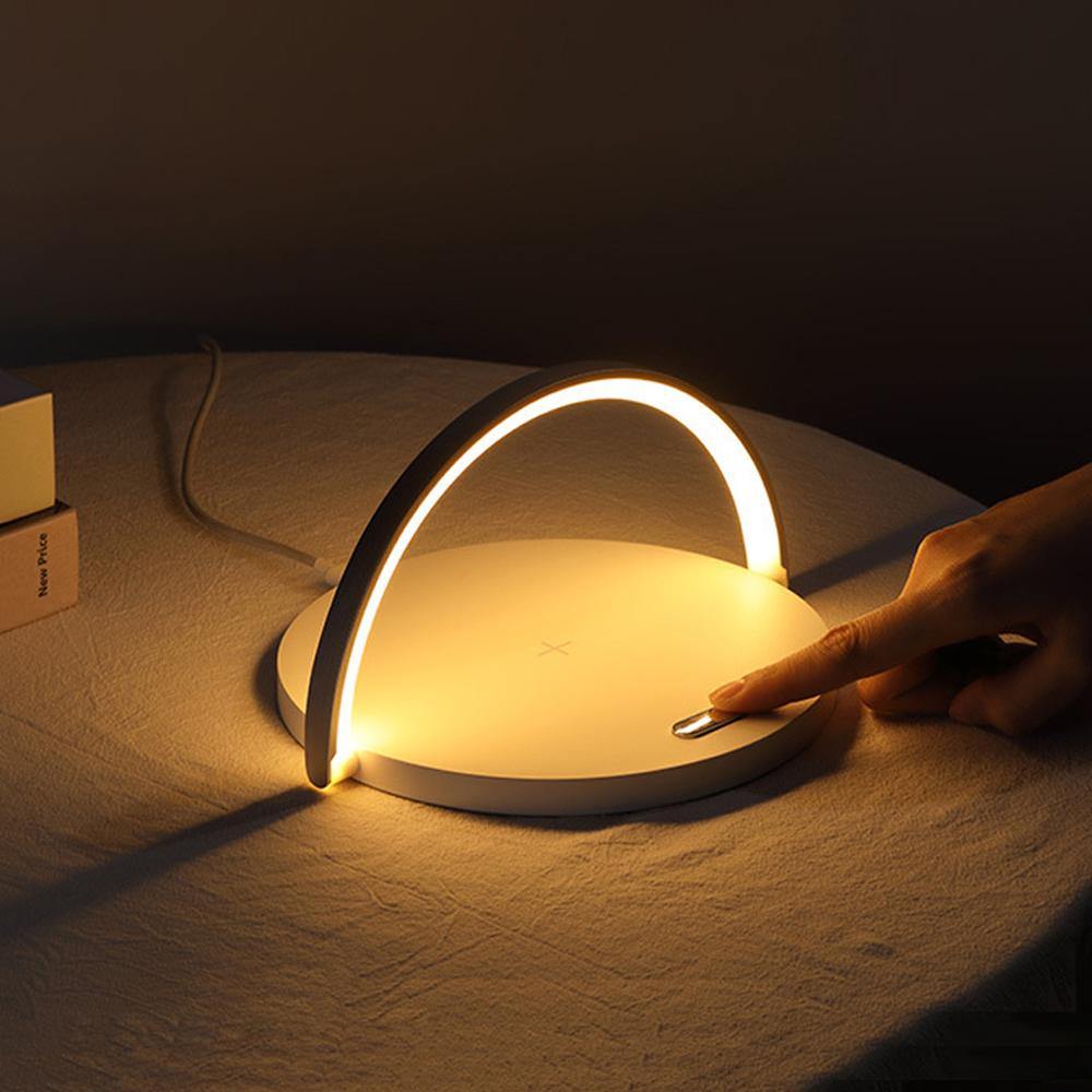Wireless Charger Lamp 10W | Touch-Dimmable LED Night Light & Phone Stand | Wood Grain or White, No-Flicker Design