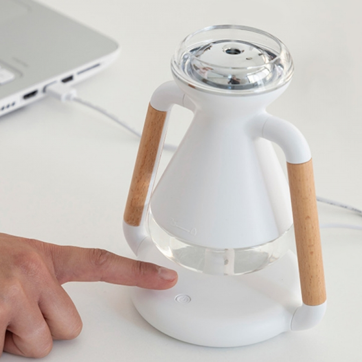 Wireless Charging Fog Humidifier | 230ml Tank with 4-Hour Mist Output | Built-In Phone Charging Base &amp; 180° Rotation