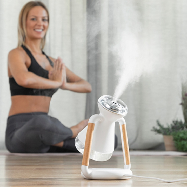 Wireless Charging Fog Humidifier | 230ml Tank with 4-Hour Mist Output | Built-In Phone Charging Base &amp; 180° Rotation