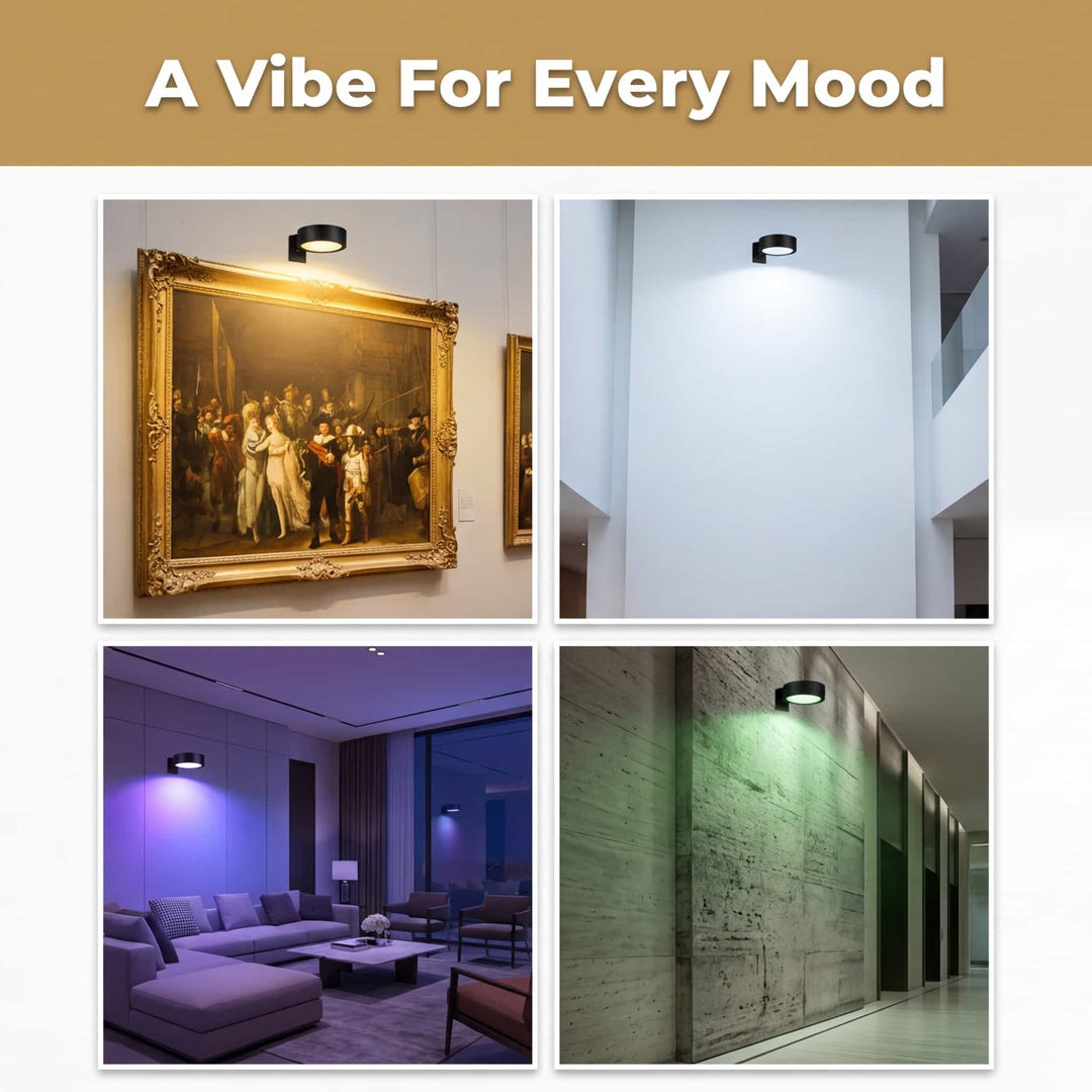 Wireless LED Wall Light | 13 Colour Modes, Tool-Free Mounting | 1500mAh Battery, 10-Hour Cordless Wall Decor Lighting