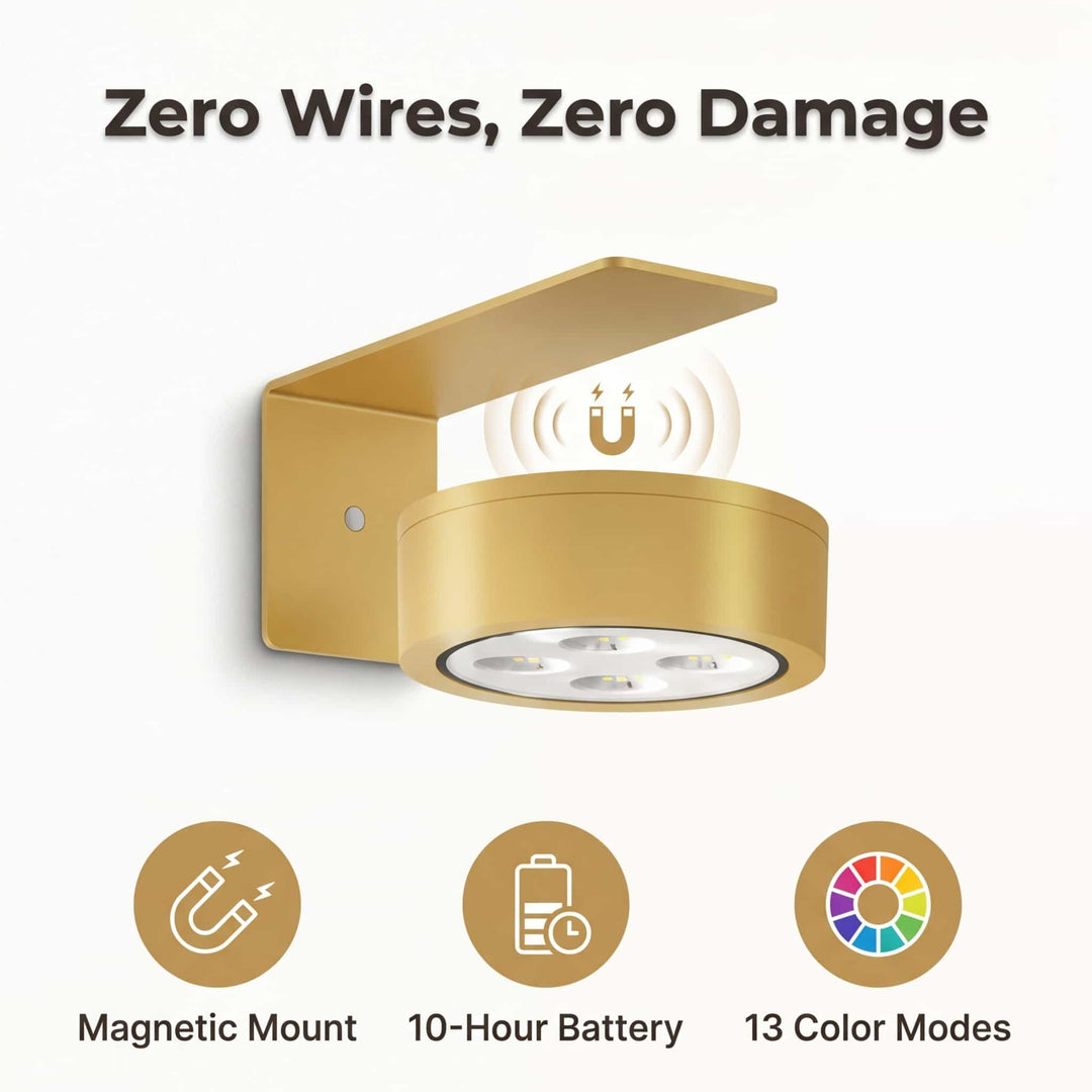 Wireless LED Wall Light | 13 Colour Modes, Tool-Free Mounting | 1500mAh Battery, 10-Hour Cordless Wall Decor Lighting