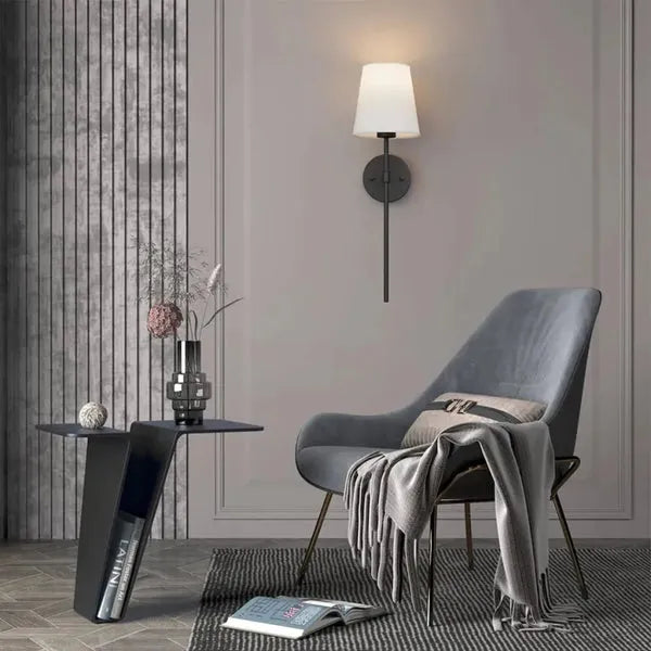 Wireless Wall Sconce with Rechargeable Battery | Brass Finish Fabric Shade | USB Charging, No-Drill Adhesive Mount