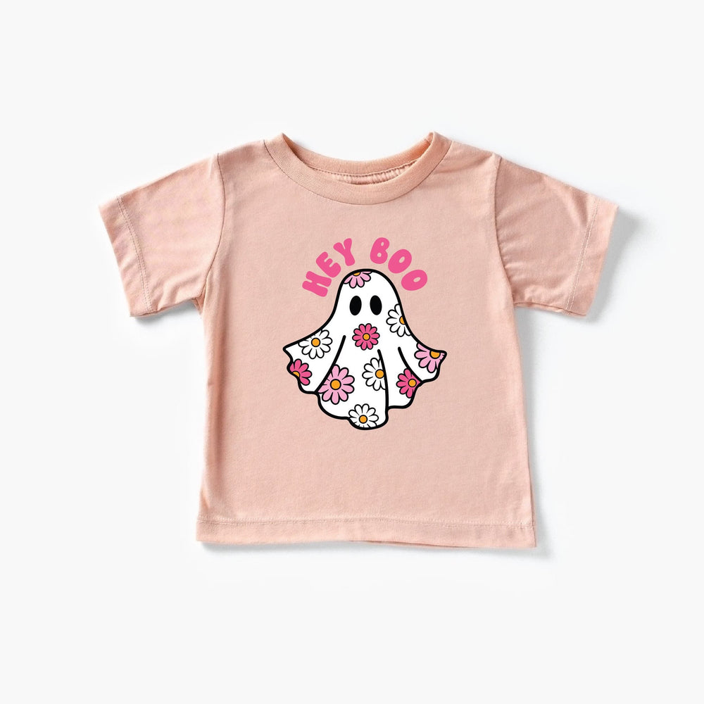 Womens Halloween Ghost T-Shirt Floral Hey Boo Graphic Tee