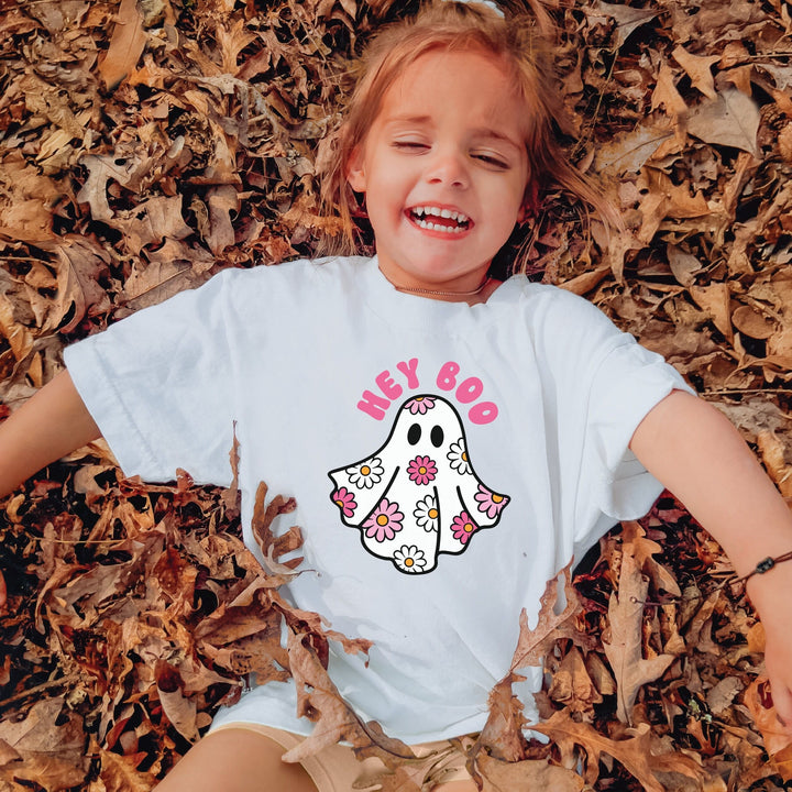 Womens Halloween Ghost T-Shirt Floral Hey Boo Graphic Tee