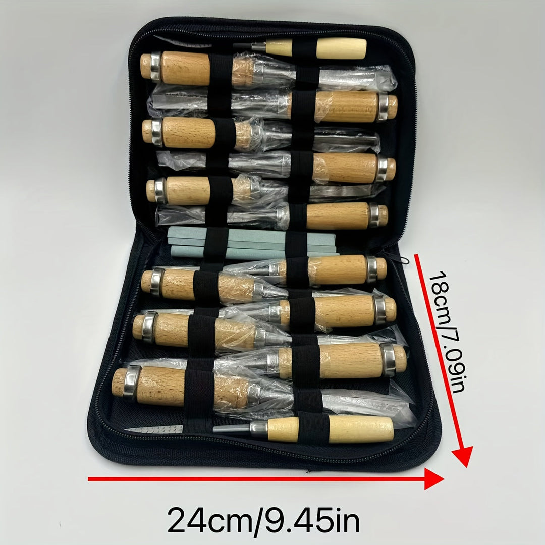 Wood Carving Chisel Set Steel | 18-Piece Kit with Carrying Case | Ergonomic Wooden Handles for Precision Carving