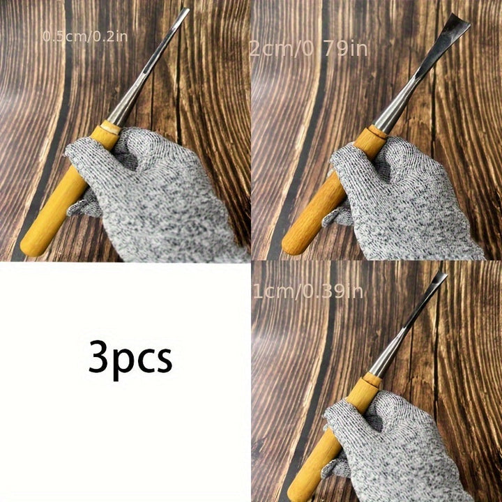 Wood Chisel Set Steel Blades | 3 Blade Widths for Fine to Bold Cuts | Ergonomic Wooden Handles for Precision Woodworking &amp; Shaping