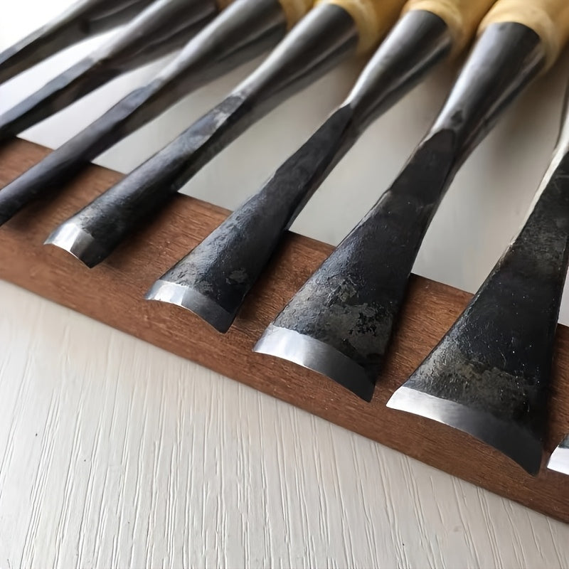 Wood Chisel Set Steel Blades | 3 Blade Widths for Fine to Bold Cuts | Ergonomic Wooden Handles for Precision Woodworking & Shaping