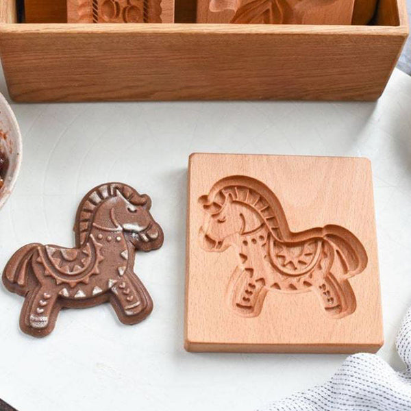 Wooden Baking Mold 6-14 cm | Hand-Carved Christmas &amp; Animal Motifs | Non-Stick Wood Cookie Stamp for Professional Bakes