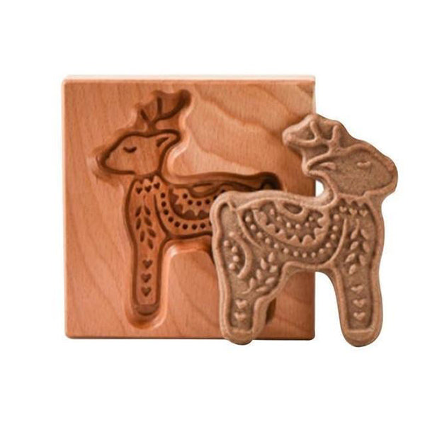 Wooden Baking Mold 6-14 cm | Hand-Carved Christmas &amp; Animal Motifs | Non-Stick Wood Cookie Stamp for Professional Bakes