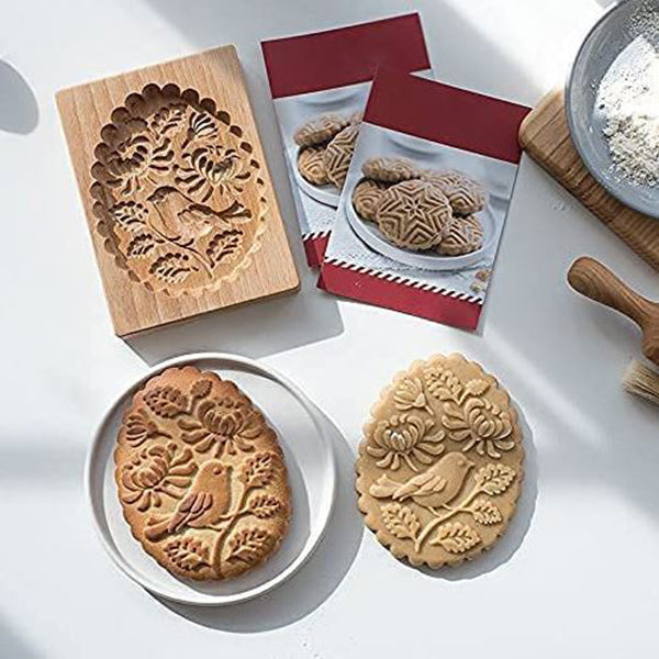 Wooden Baking Mold 6-14 cm | Hand-Carved Christmas &amp; Animal Motifs | Non-Stick Wood Cookie Stamp for Professional Bakes