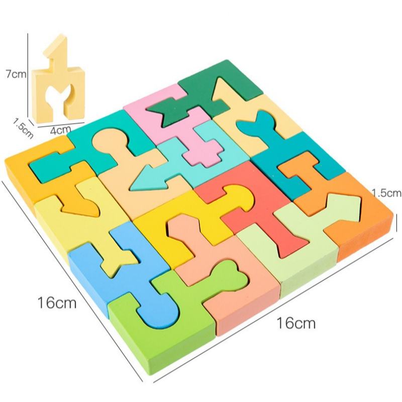 Wooden Building Blocks Geometric Shapes Chunky Multicolour with Rounded Edges