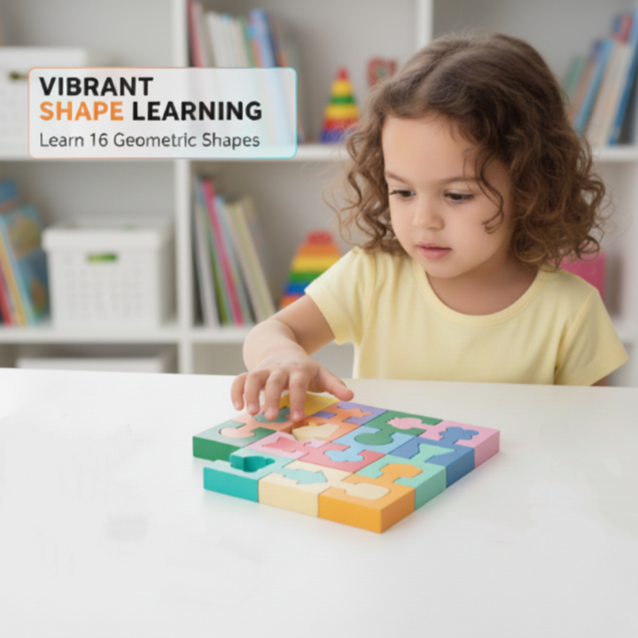 Wooden Building Blocks Geometric Shapes Chunky Multicolour with Rounded Edges