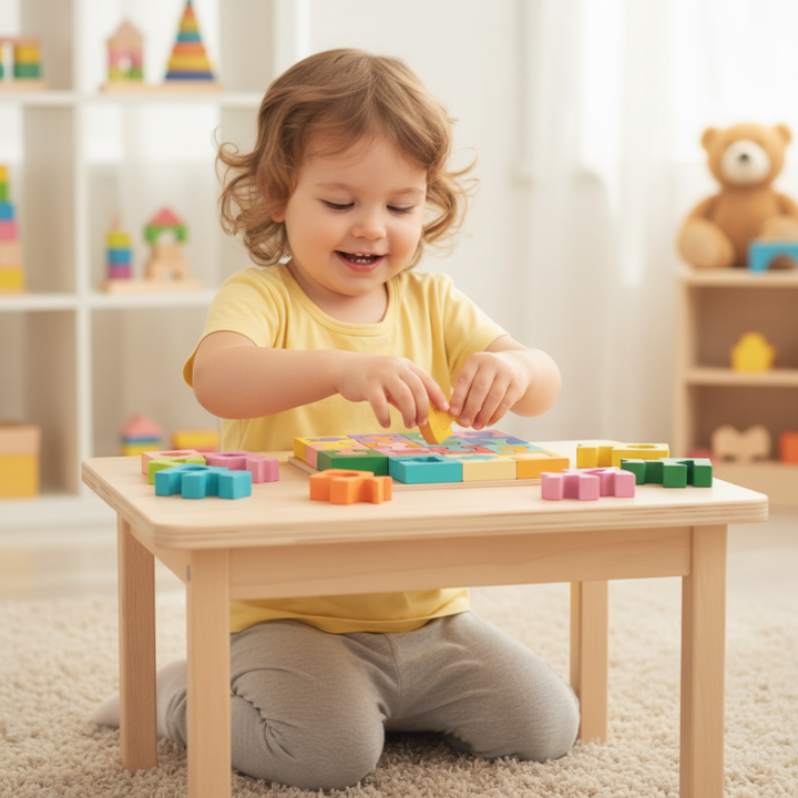 Wooden Building Blocks Geometric Shapes Chunky Multicolour with Rounded Edges