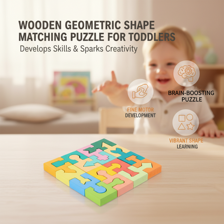 Wooden Building Blocks Geometric Shapes Chunky Multicolour with Rounded Edges