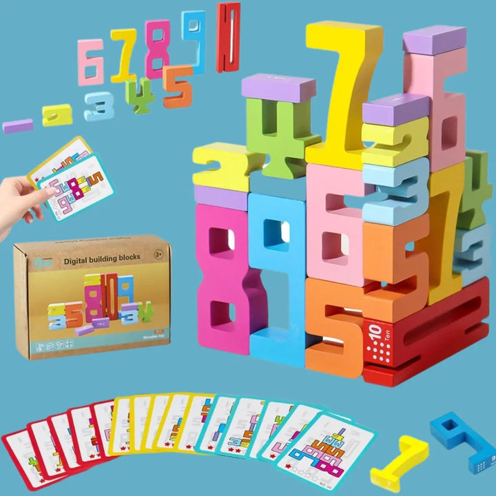 Wooden Building Blocks with Numbers | Colourful Stacking Set for Learning | Supports Early Number Recognition Skills