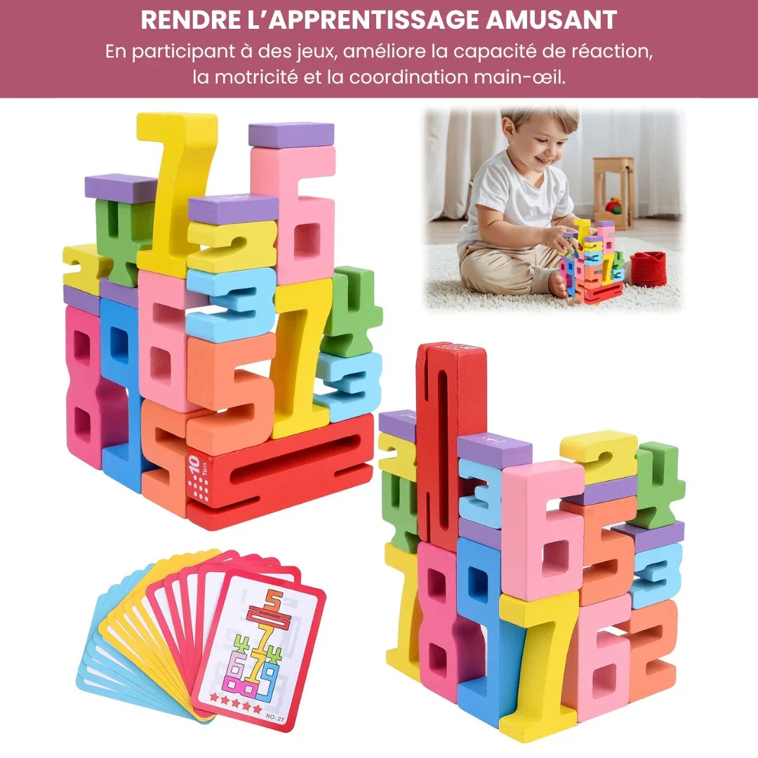 Wooden Building Blocks with Numbers | Colourful Stacking Set for Learning | Supports Early Number Recognition Skills