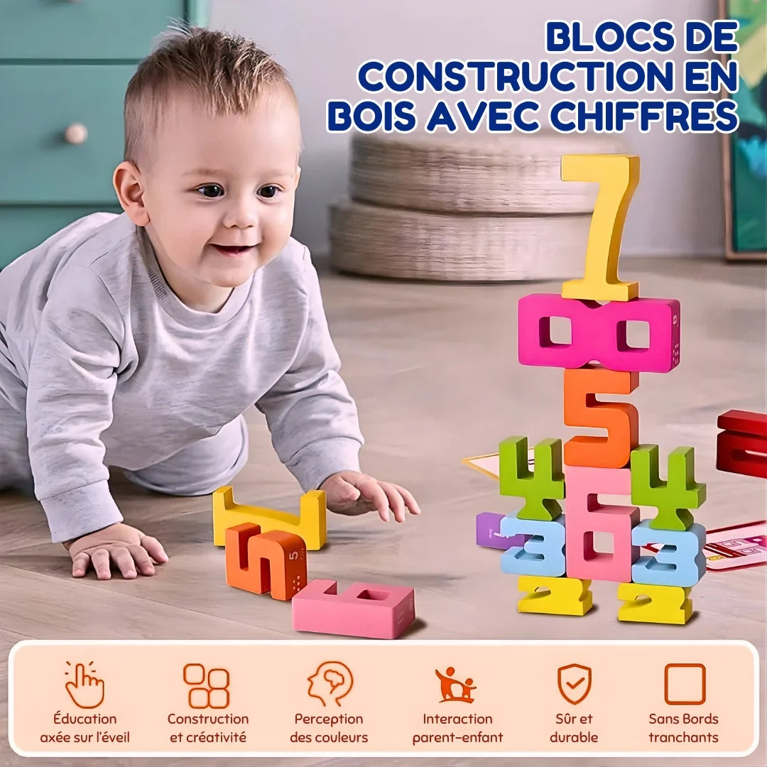 Wooden Building Blocks with Numbers | Colourful Stacking Set for Learning | Supports Early Number Recognition Skills
