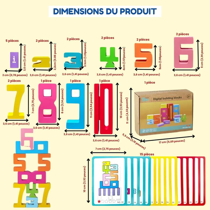 Wooden Building Blocks with Numbers | Colourful Stacking Set for Learning | Supports Early Number Recognition Skills