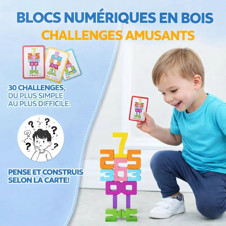 Wooden Building Blocks with Numbers | Colourful Stacking Set for Learning | Supports Early Number Recognition Skills