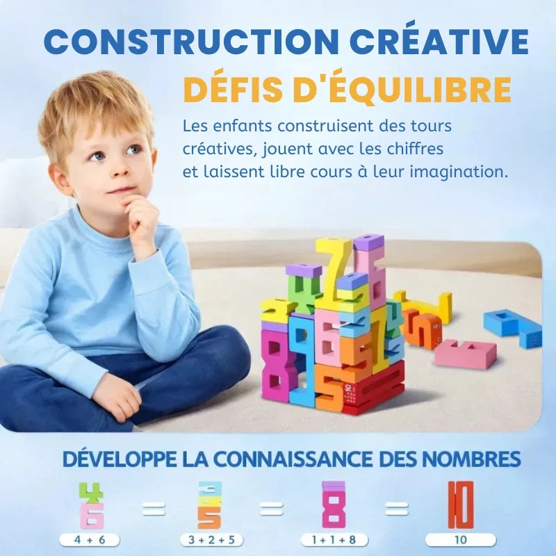 Wooden Building Blocks with Numbers | Colourful Stacking Set for Learning | Supports Early Number Recognition Skills
