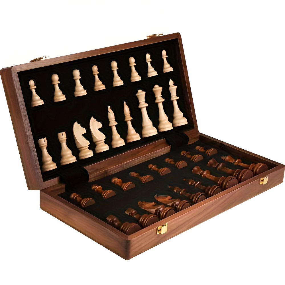 Wooden Chess Set with Storage Case | Classic Board Game with 32 Pieces and 2 Extra Queens | Smooth Finish for Family Play
