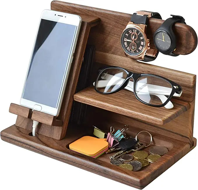 Wooden Desk Organizer Holder | Phone Stand & Valet Tray