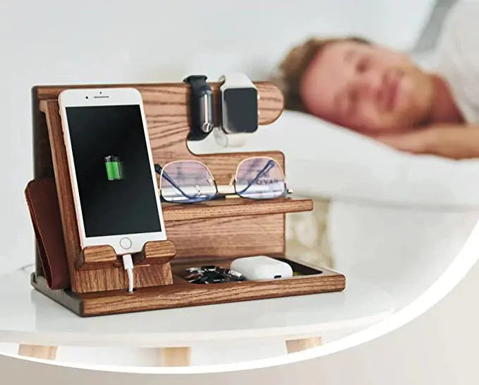 Wooden Desk Organizer Holder | Phone Stand &amp; Valet Tray