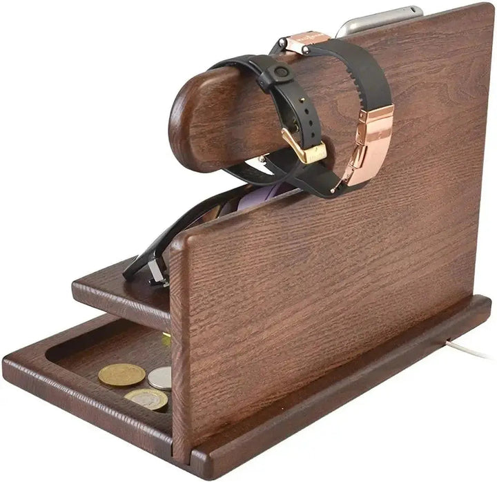Wooden Desk Organizer Holder | Phone Stand &amp; Valet Tray