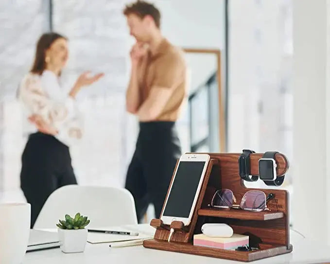 Wooden Desk Organizer Holder | Phone Stand &amp; Valet Tray
