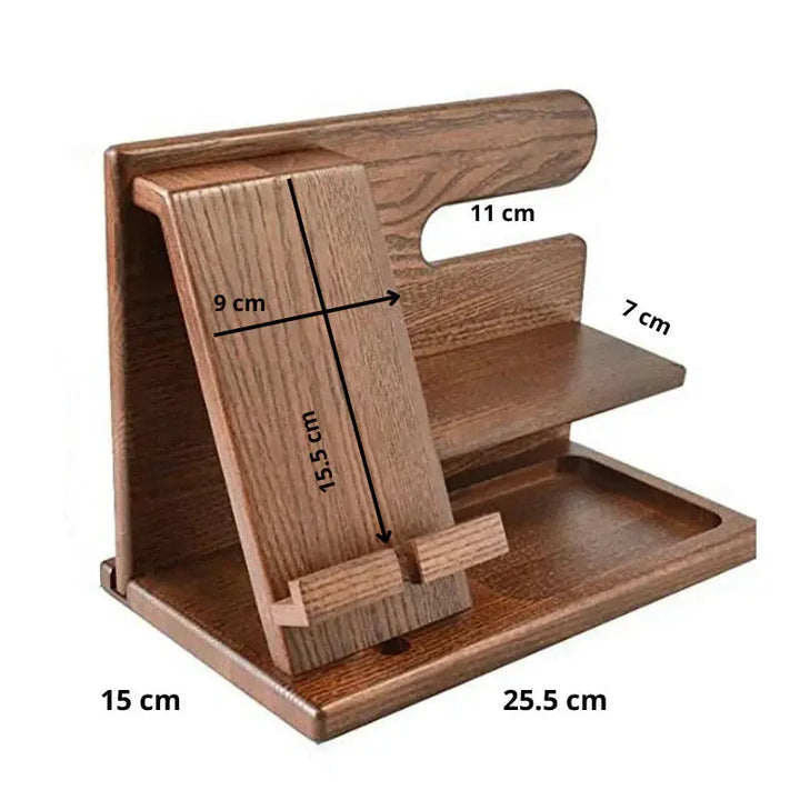 Wooden Desk Organizer Holder | Phone Stand &amp; Valet Tray