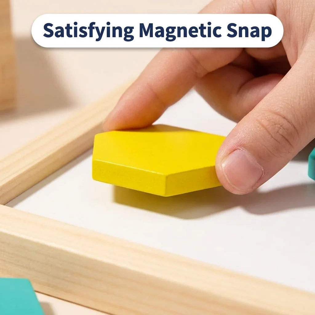 Wooden Magnetic Building Blocks | Pattern Cards for Guided STEM Learning | Secure Magnetic Hold for Sturdy Builds