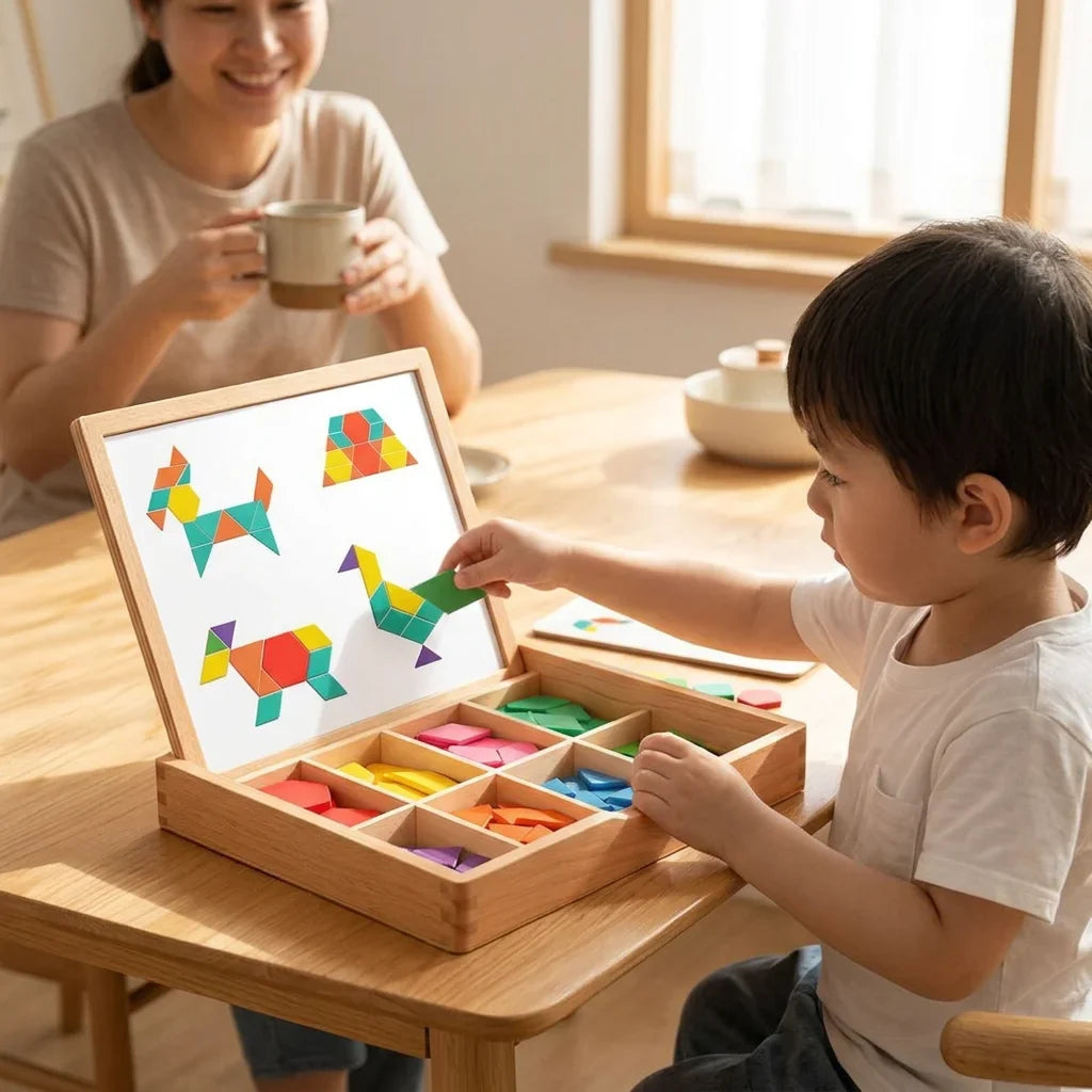 Wooden Magnetic Building Blocks | Pattern Cards for Guided STEM Learning | Secure Magnetic Hold for Sturdy Builds