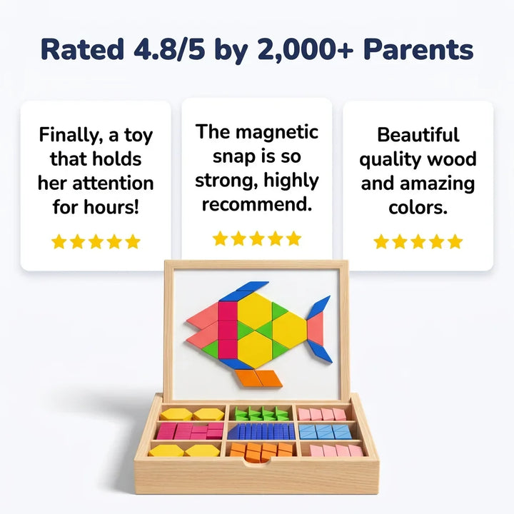 Wooden Magnetic Building Blocks | Pattern Cards for Guided STEM Learning | Secure Magnetic Hold for Sturdy Builds