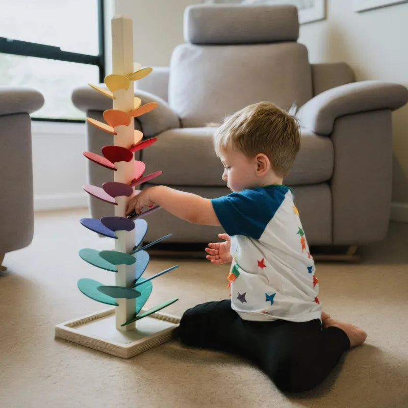 Wooden Musical Tree Toy | 12-Petal Design with 6 Rolling Balls | Sensory Learning Toy, Natural Wood, Ages 3 and Up