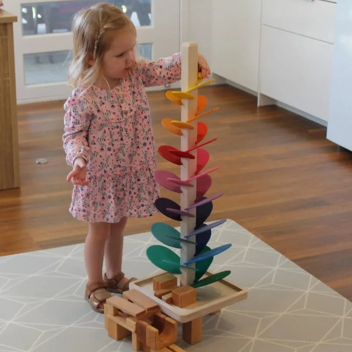 Wooden Musical Tree Toy | 12-Petal Design with 6 Rolling Balls | Sensory Learning Toy, Natural Wood, Ages 3 and Up