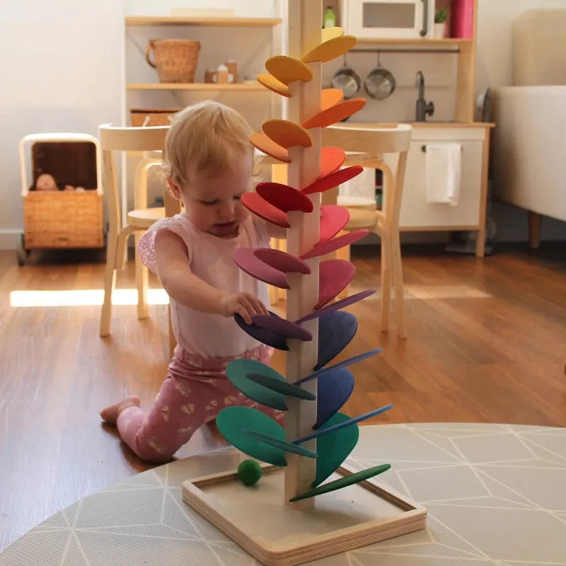 Wooden Musical Tree Toy | 12-Petal Design with 6 Rolling Balls | Sensory Learning Toy, Natural Wood, Ages 3 and Up