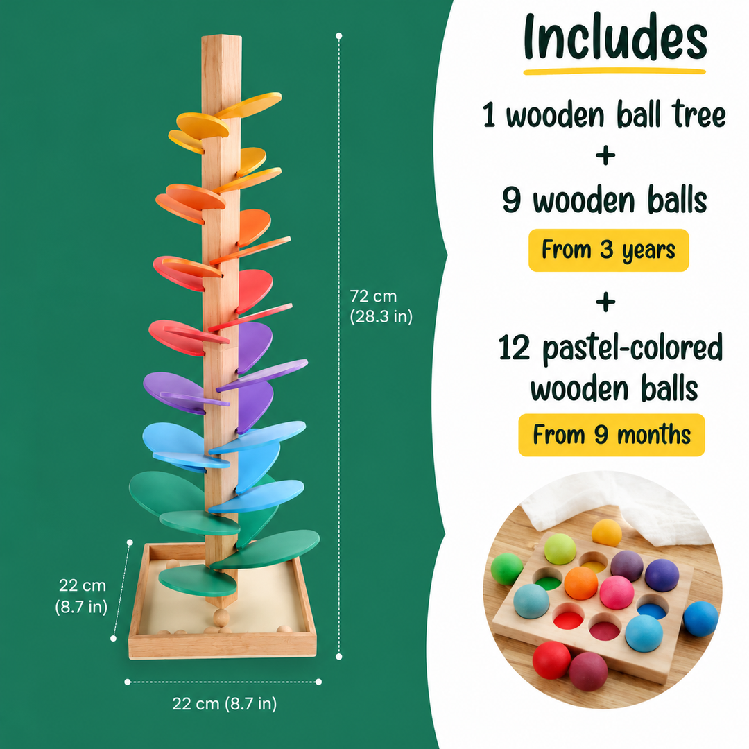 Wooden Musical Tree Toy | 12-Petal Design with 6 Rolling Balls | Sensory Learning Toy, Natural Wood, Ages 3 and Up