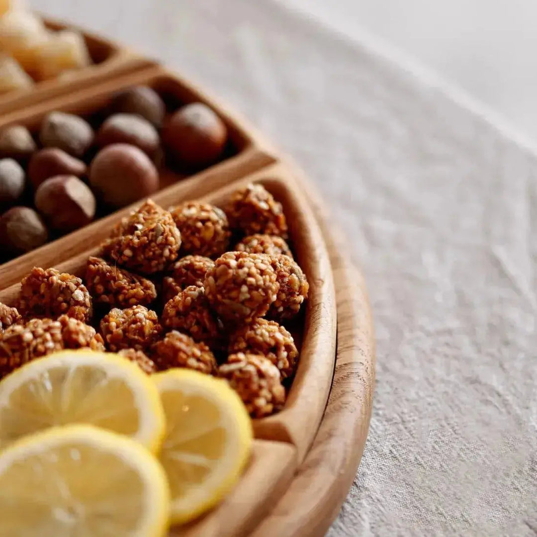 Wooden Serving Tray Set | Round Platter With Compartments