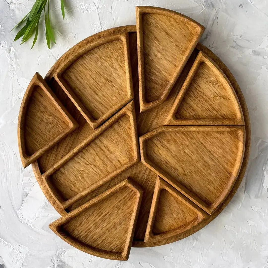 Wooden Serving Tray Set | Round Platter With Compartments