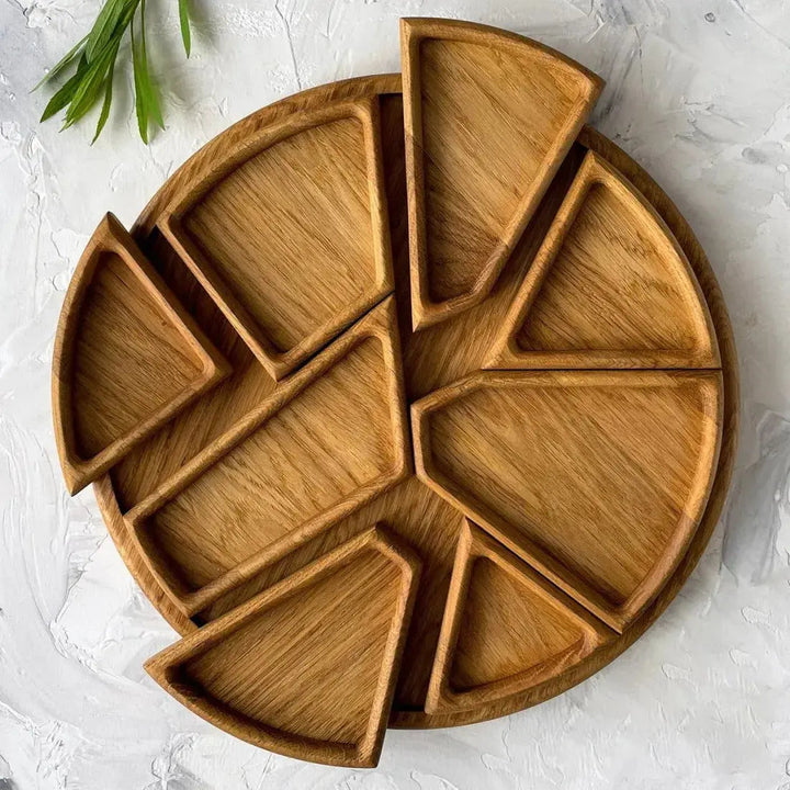 Wooden Serving Tray Set | Round Platter With Compartments