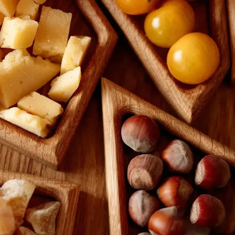 Wooden Serving Tray Set | Round Platter With Compartments