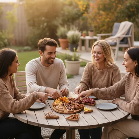 Wooden Serving Tray Set | Round Platter With Compartments